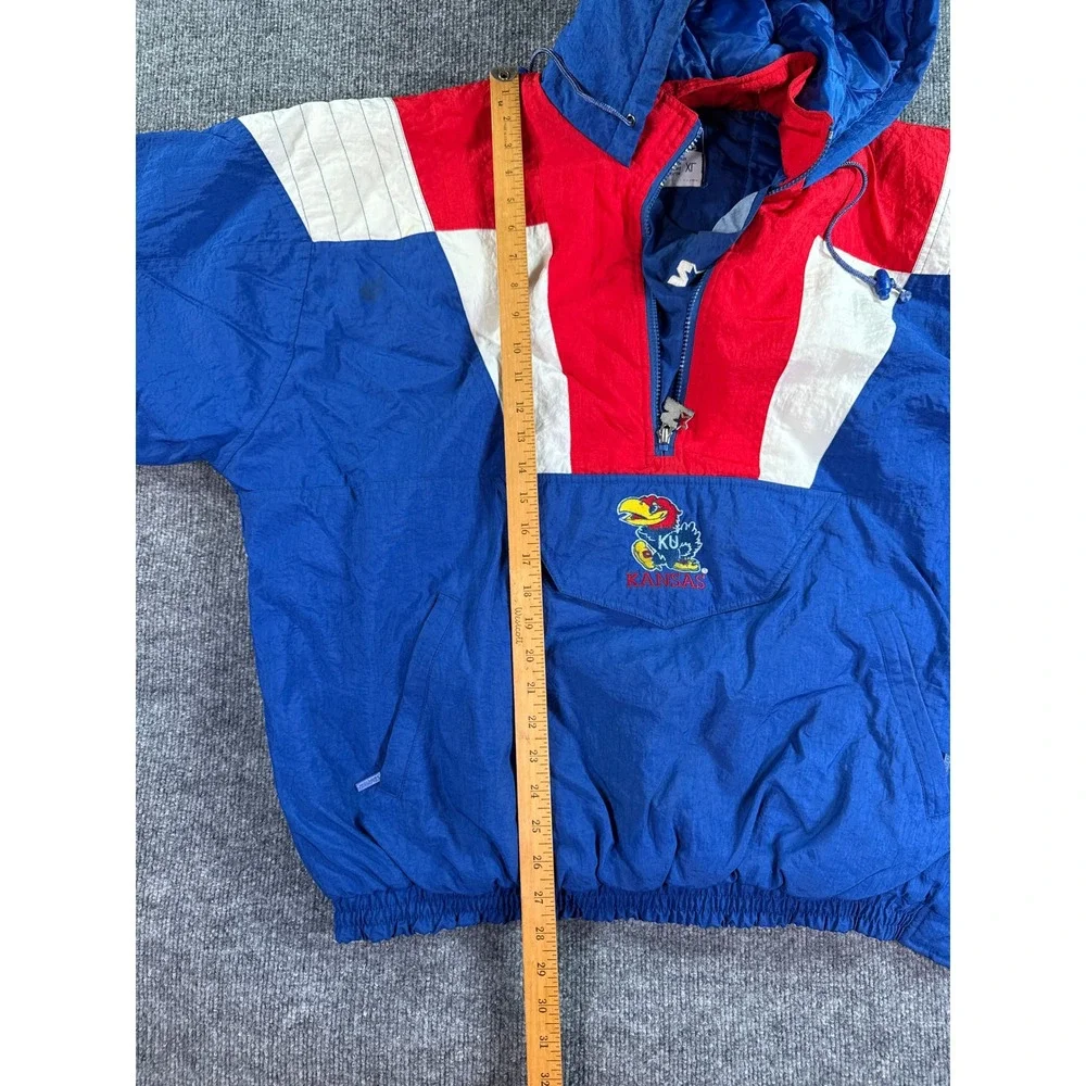 Vintage Starter Kansas Jayhawks Jacket Mens XL Blue‎ 90s Puffer Anorak KU NCAA